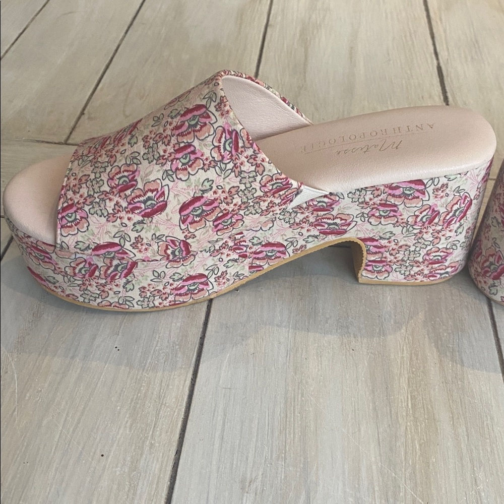Anthropologie Pink Floral Platform Slide Mules - Picture 3 of 8
